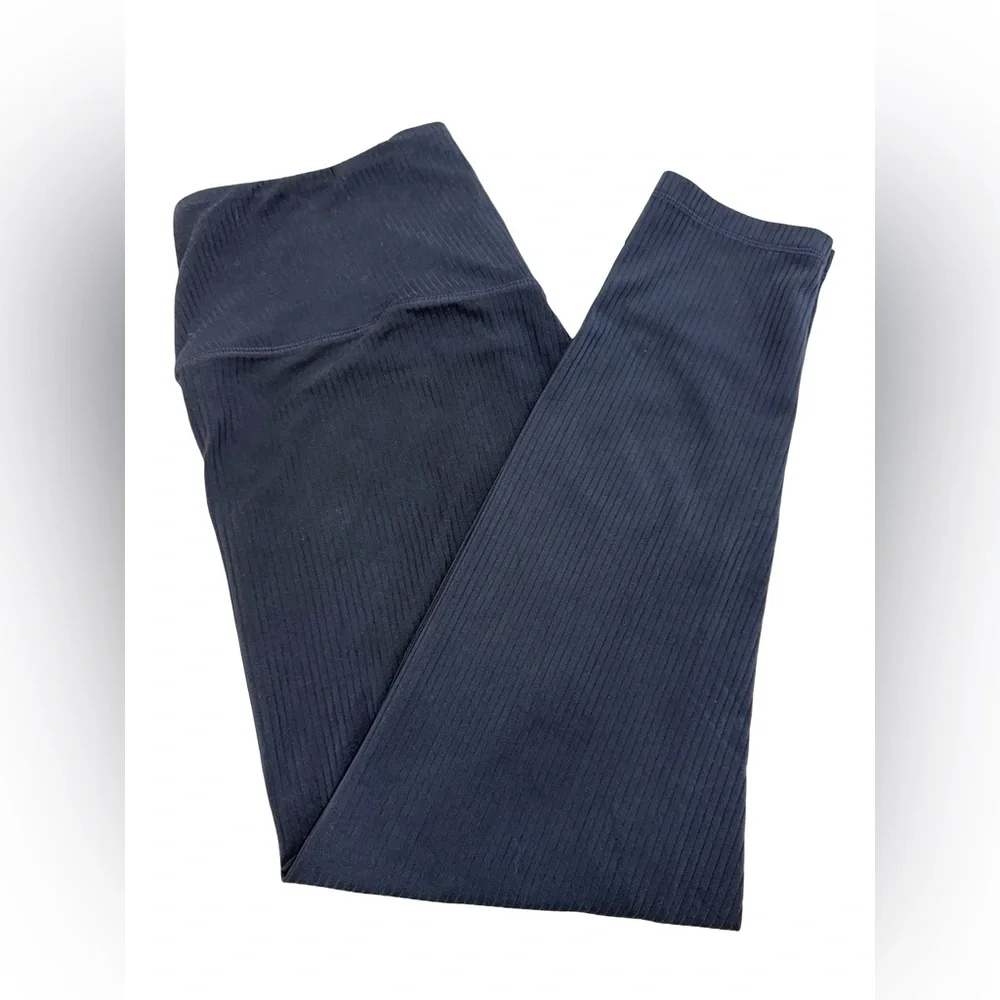 Zella Navy Blue Ribbed Leggings Size Large High Rise Full Length Athletic